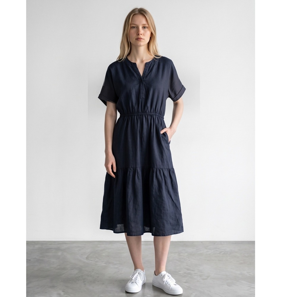 Gap Minimalist Coastal Linen Blend Dress Black size 4